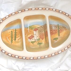 Clay art Villa de Siena hand-painted divided serving dish